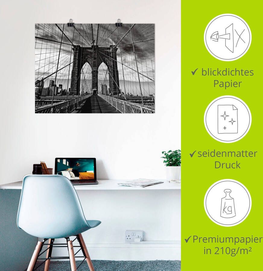 Artland Artprint Brooklyn Bridge zwart wit als artprint van aluminium artprint voor buiten artprint op linnen poster in verschillende maten. maten