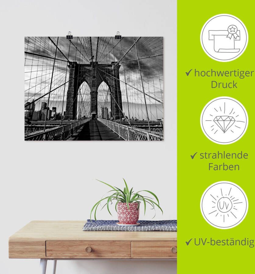 Artland Artprint Brooklyn Bridge zwart wit als artprint van aluminium artprint voor buiten artprint op linnen poster in verschillende maten. maten