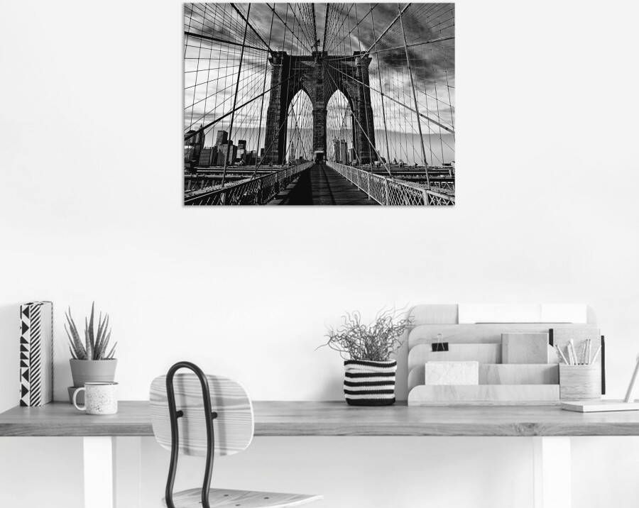 Artland Artprint Brooklyn Bridge zwart wit als artprint van aluminium artprint voor buiten artprint op linnen poster in verschillende maten. maten