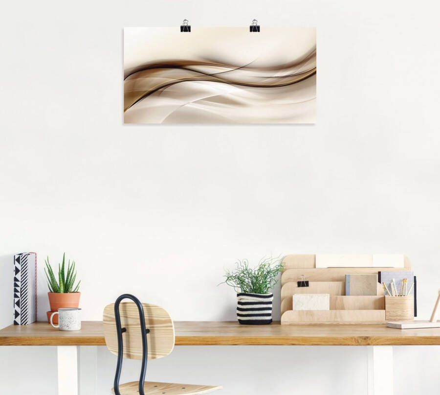 Artland Artprint Bruine abstracte golf als artprint van aluminium artprint voor buiten artprint op linnen poster muursticker