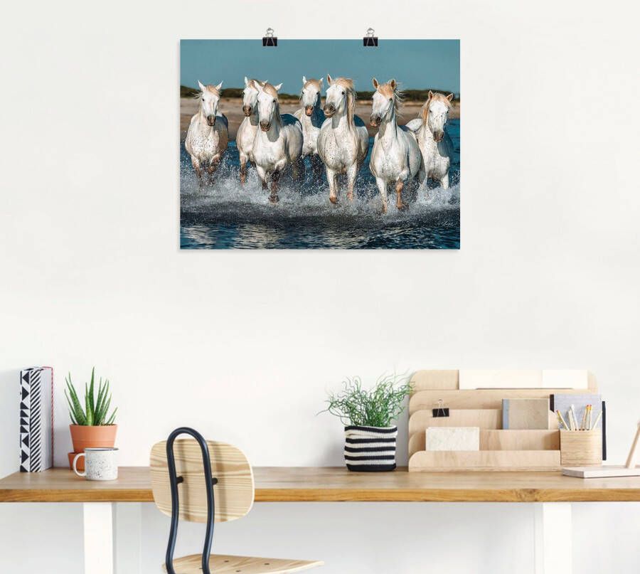 Artland Artprint Camargue paarden galopperen op het strand als artprint van aluminium artprint voor buiten artprint op linnen poster muursticker