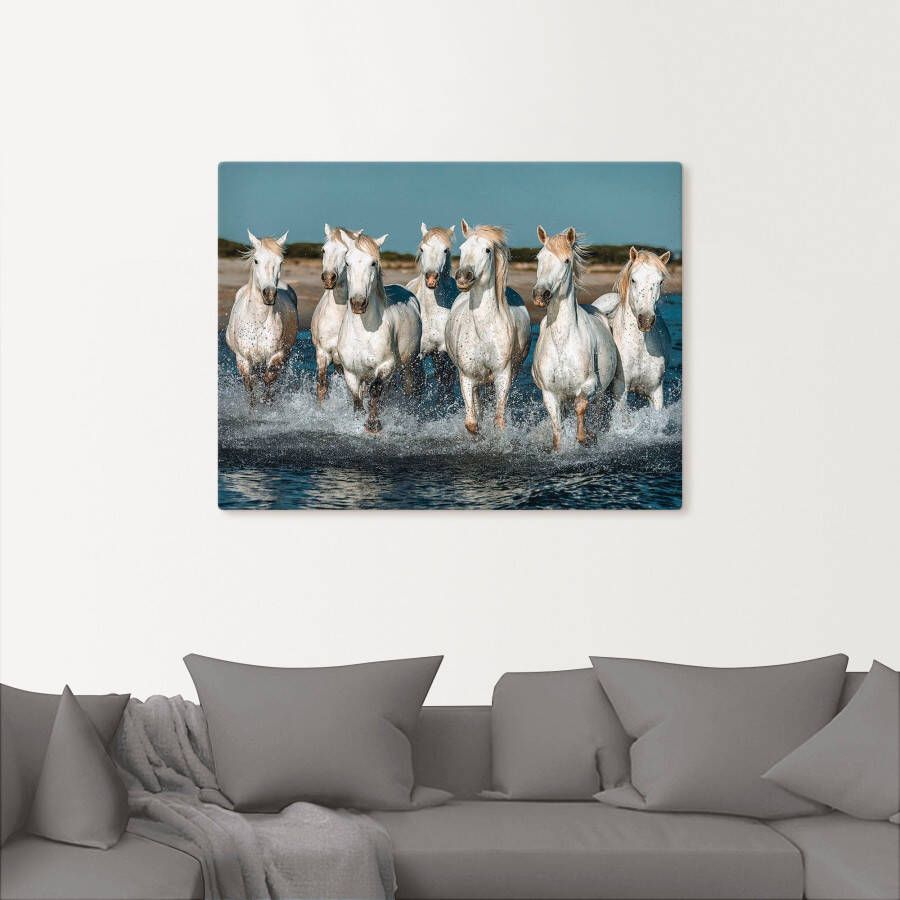 Artland Artprint Camargue paarden galopperen op het strand als artprint van aluminium artprint voor buiten artprint op linnen poster muursticker