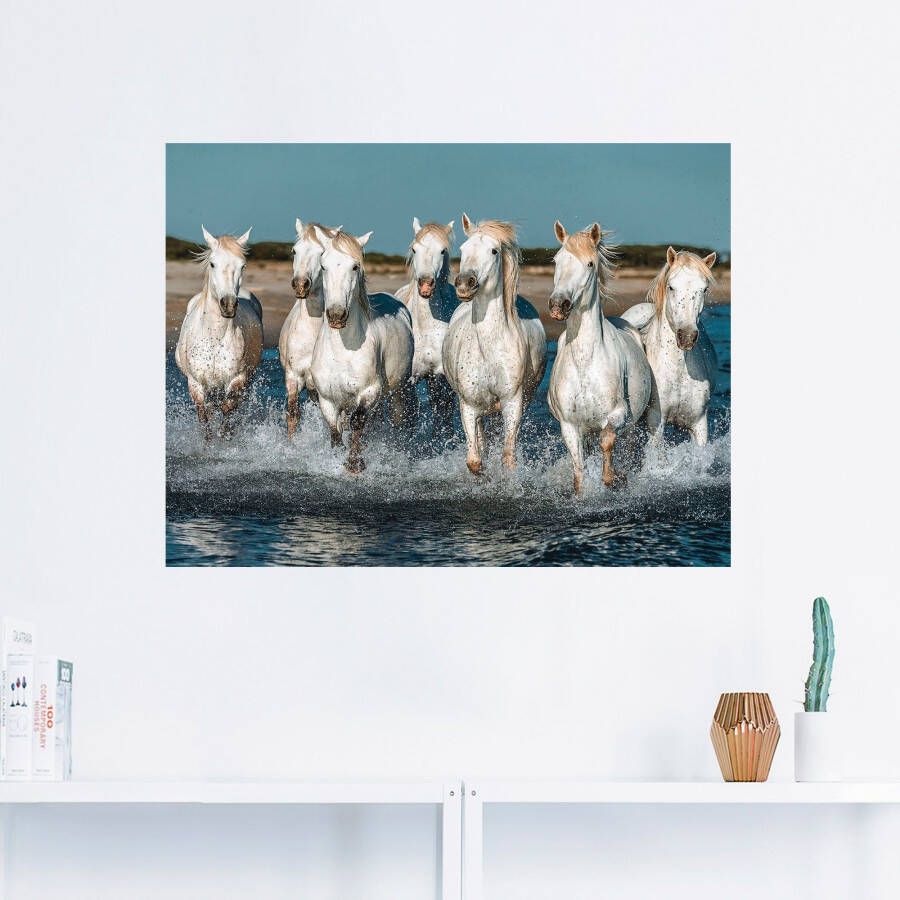 Artland Artprint Camargue paarden galopperen op het strand als artprint van aluminium artprint voor buiten artprint op linnen poster muursticker