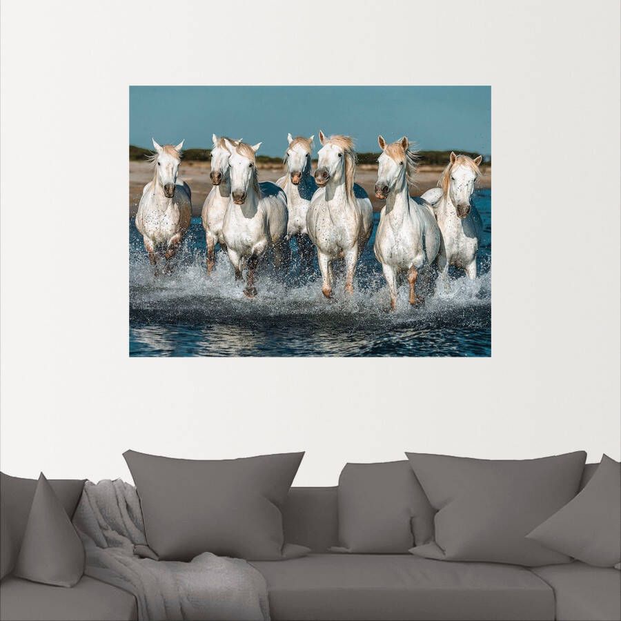 Artland Artprint Camargue paarden galopperen op het strand als artprint van aluminium artprint voor buiten artprint op linnen poster muursticker