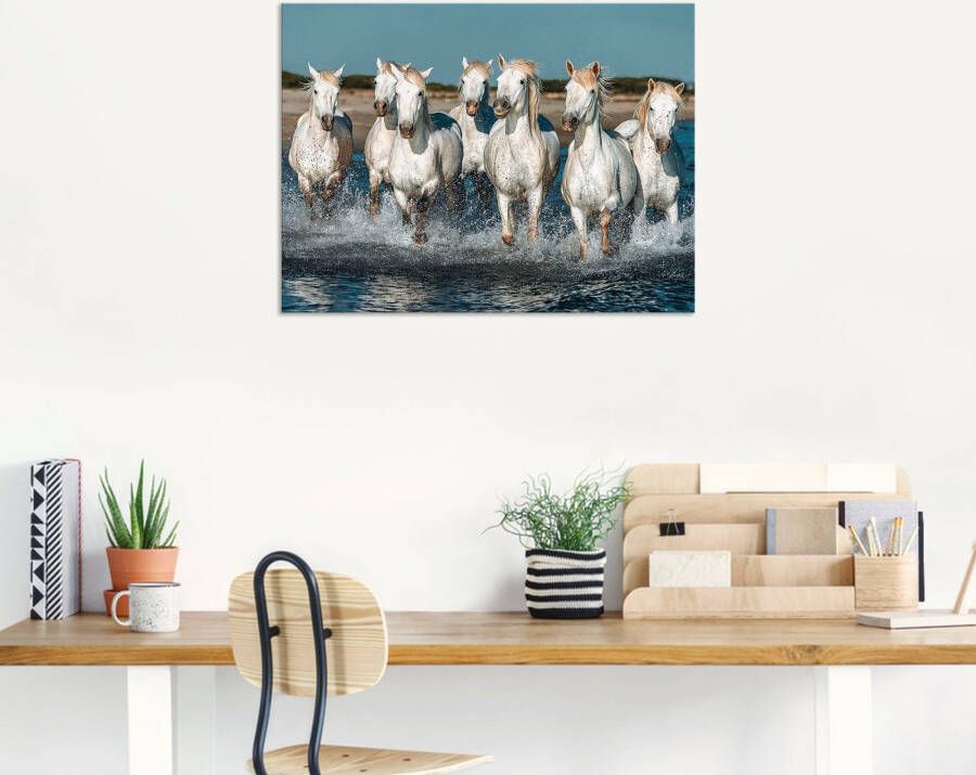 Artland Artprint Camargue paarden galopperen op het strand als artprint van aluminium artprint voor buiten artprint op linnen poster muursticker