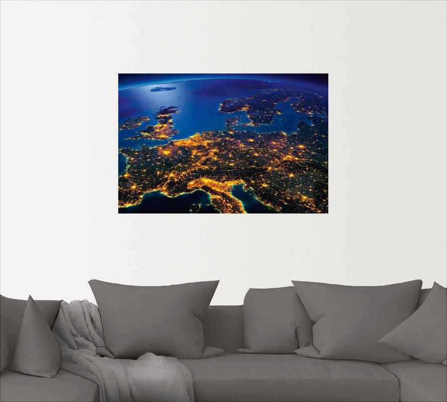 Artland Artprint Centraal Europa vanuit de ruimte als artprint van aluminium artprint voor buiten artprint op linnen poster muursticker