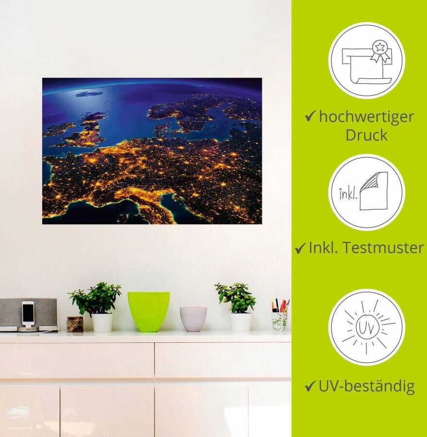 Artland Artprint Centraal Europa vanuit de ruimte als artprint van aluminium artprint voor buiten artprint op linnen poster muursticker