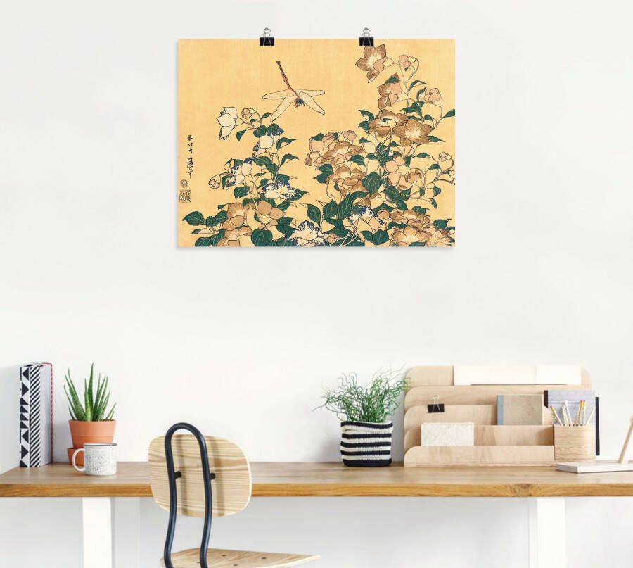 Artland Artprint Chinese Campanula en libelle als artprint op linnen poster in verschillende formaten maten