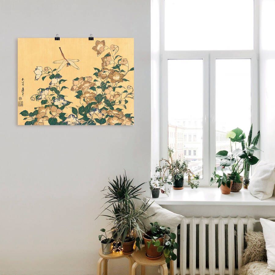 Artland Artprint Chinese Campanula en libelle als artprint op linnen poster in verschillende formaten maten