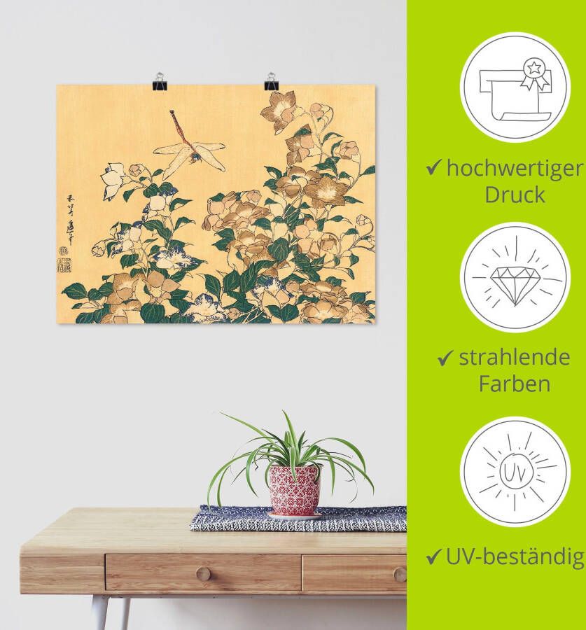 Artland Artprint Chinese Campanula en libelle als artprint op linnen poster in verschillende formaten maten