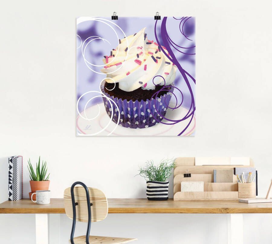 Artland Artprint Cupcake op violet gebak als poster muursticker in verschillende maten