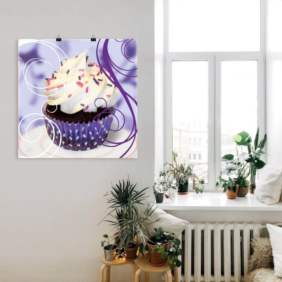 Artland Artprint Cupcake op violet gebak als poster muursticker in verschillende maten