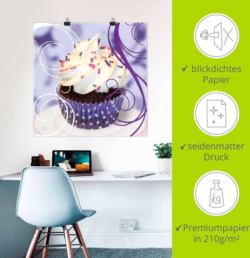 Artland Artprint Cupcake op violet gebak als poster muursticker in verschillende maten