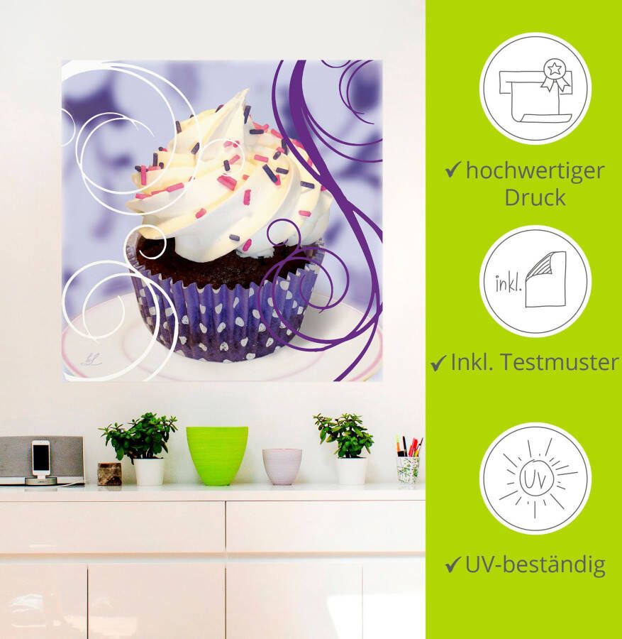 Artland Artprint Cupcake op violet gebak als poster muursticker in verschillende maten