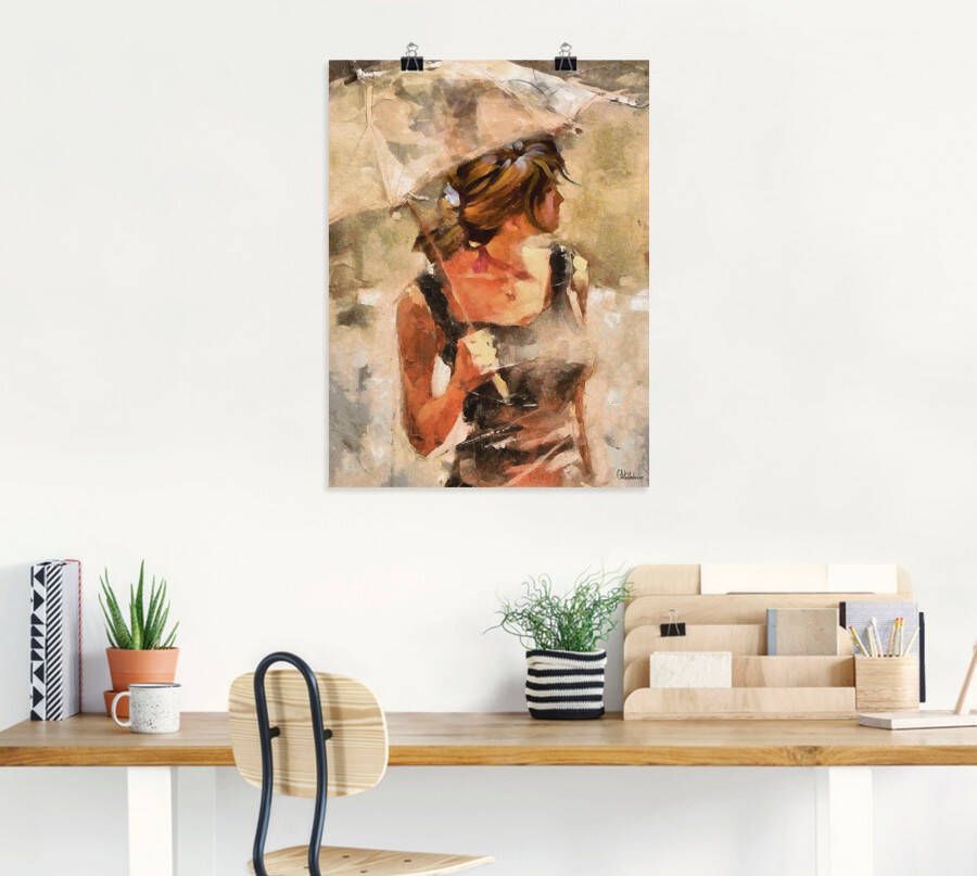 Artland Artprint Dame met paraplu als artprint op linnen poster in verschillende formaten maten