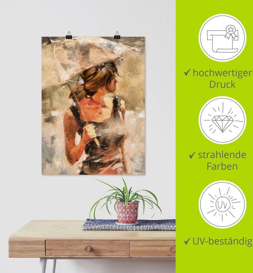 Artland Artprint Dame met paraplu als artprint op linnen poster in verschillende formaten maten