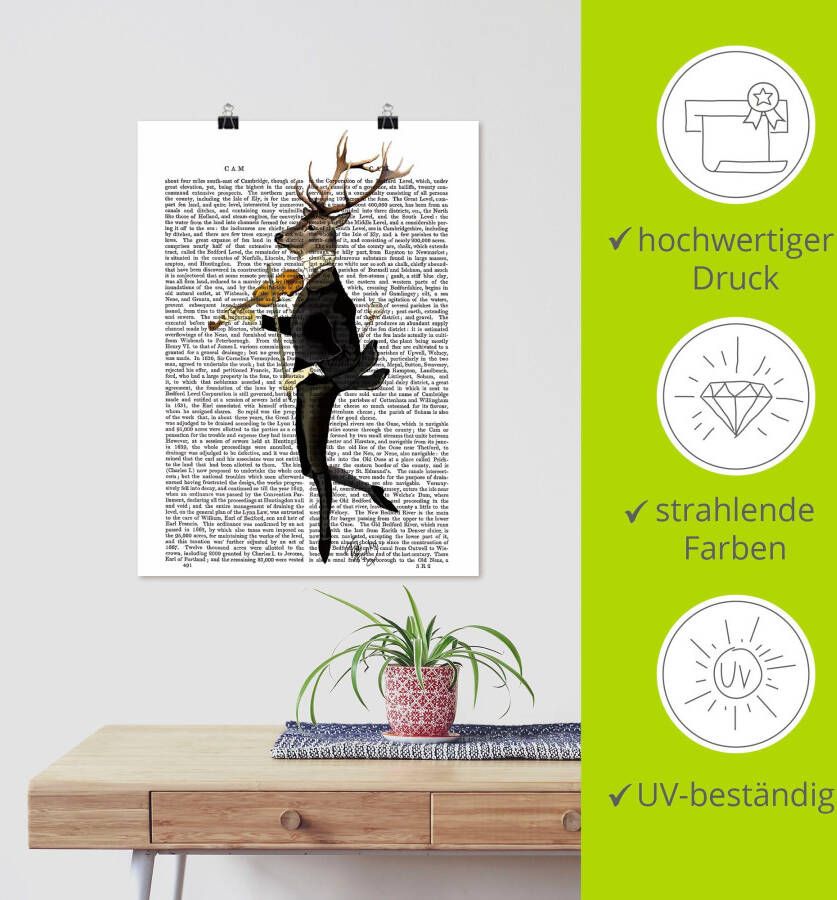 Artland Artprint Dansend hert met viool als artprint op linnen poster muursticker in verschillende maten