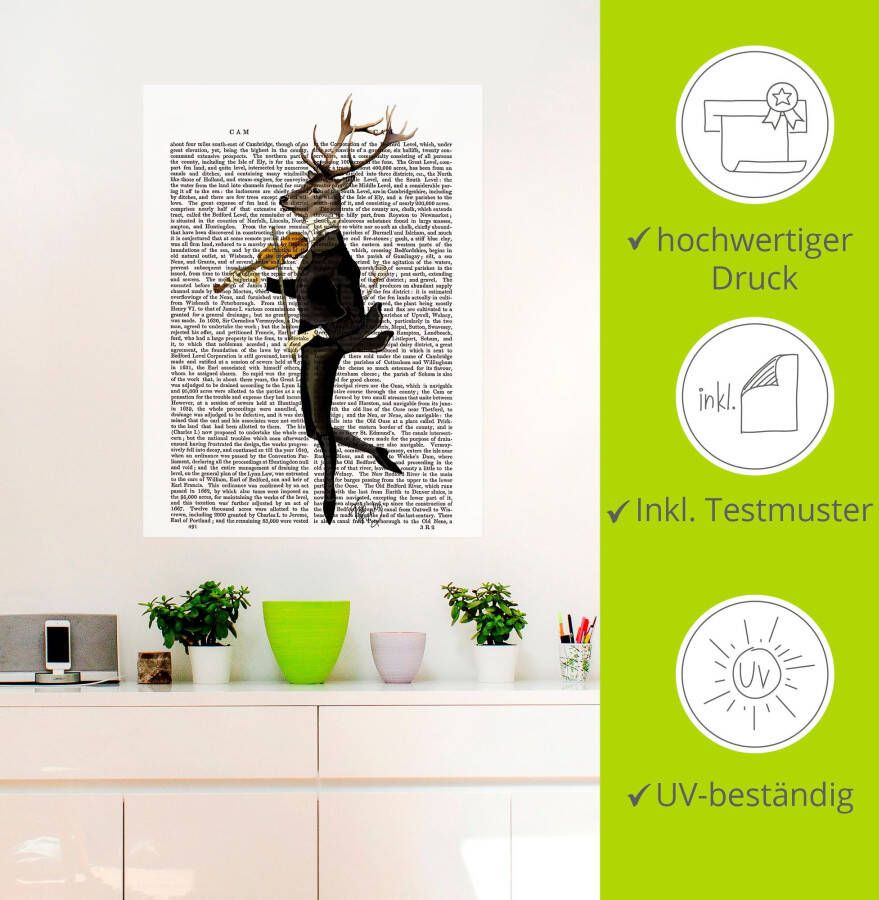 Artland Artprint Dansend hert met viool als artprint op linnen poster muursticker in verschillende maten