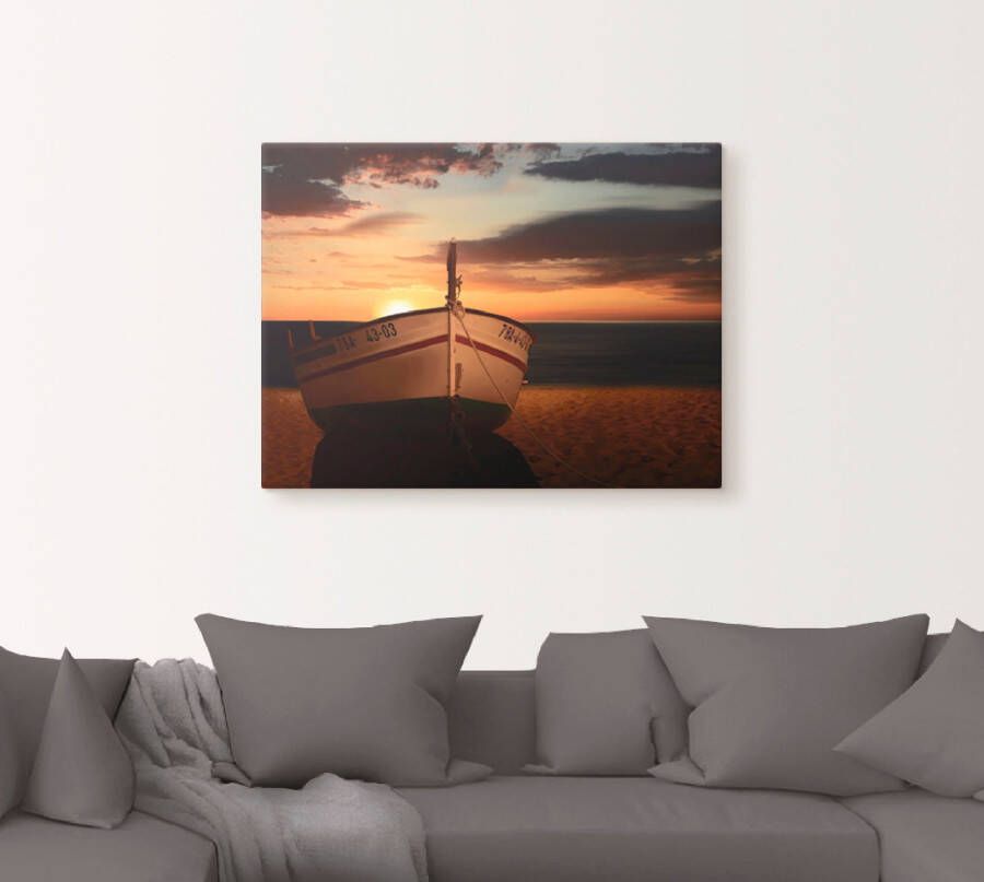 Artland Artprint De boot bij zonsondergang als artprint op linnen muursticker in verschillende maten