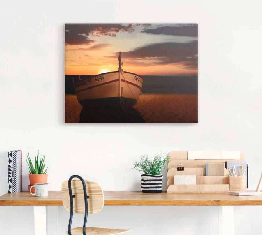 Artland Artprint De boot bij zonsondergang als artprint op linnen muursticker in verschillende maten