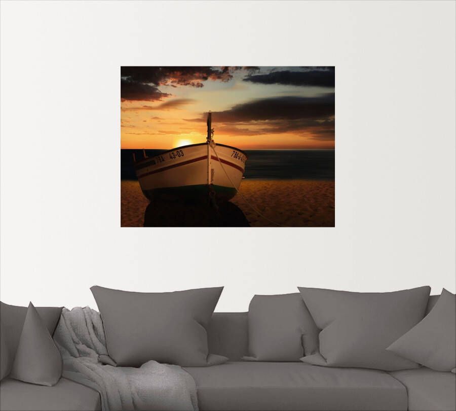 Artland Artprint De boot bij zonsondergang als artprint op linnen muursticker in verschillende maten