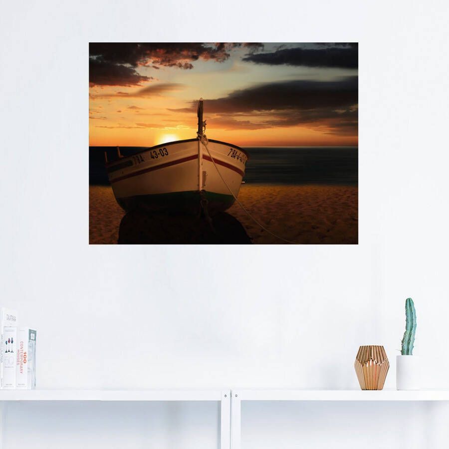 Artland Artprint De boot bij zonsondergang als artprint op linnen muursticker in verschillende maten