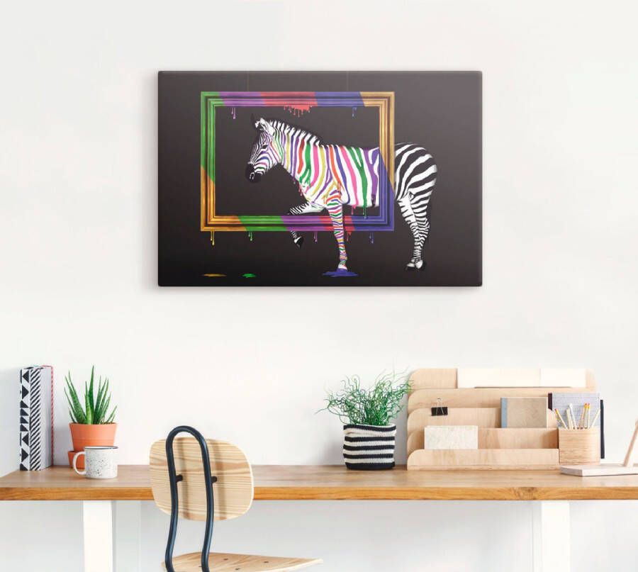 Artland Artprint De regenboog zebra als artprint op linnen poster muursticker in verschillende maten