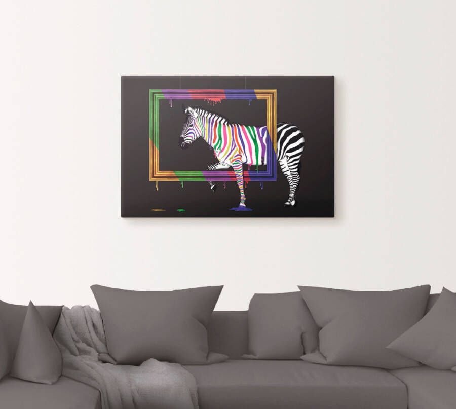 Artland Artprint De regenboog zebra als artprint op linnen poster muursticker in verschillende maten