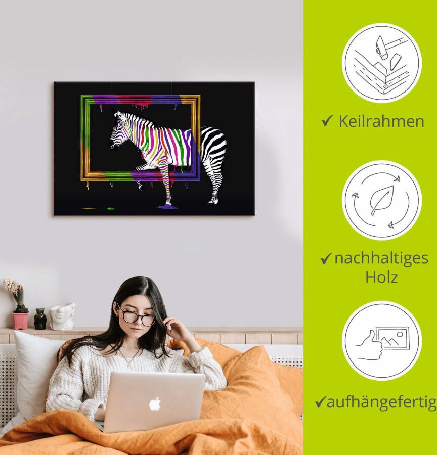 Artland Artprint De regenboog zebra als artprint op linnen poster muursticker in verschillende maten