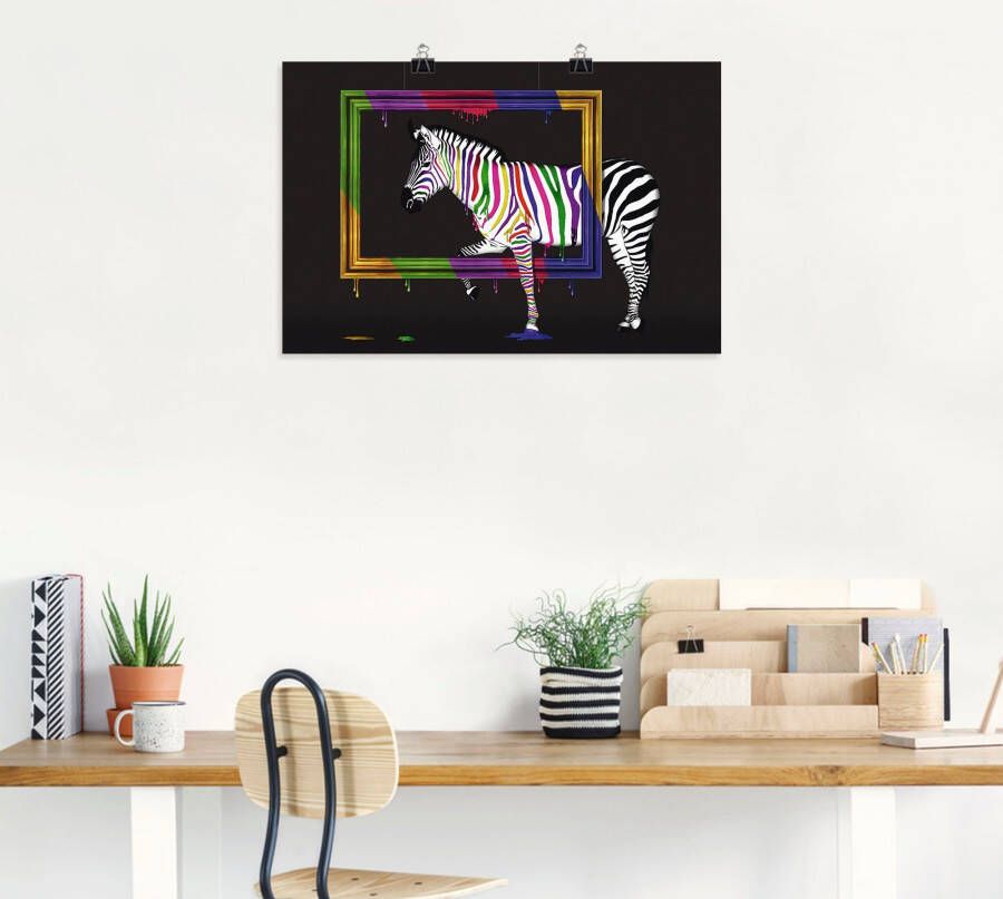 Artland Artprint De regenboog zebra als artprint op linnen poster muursticker in verschillende maten