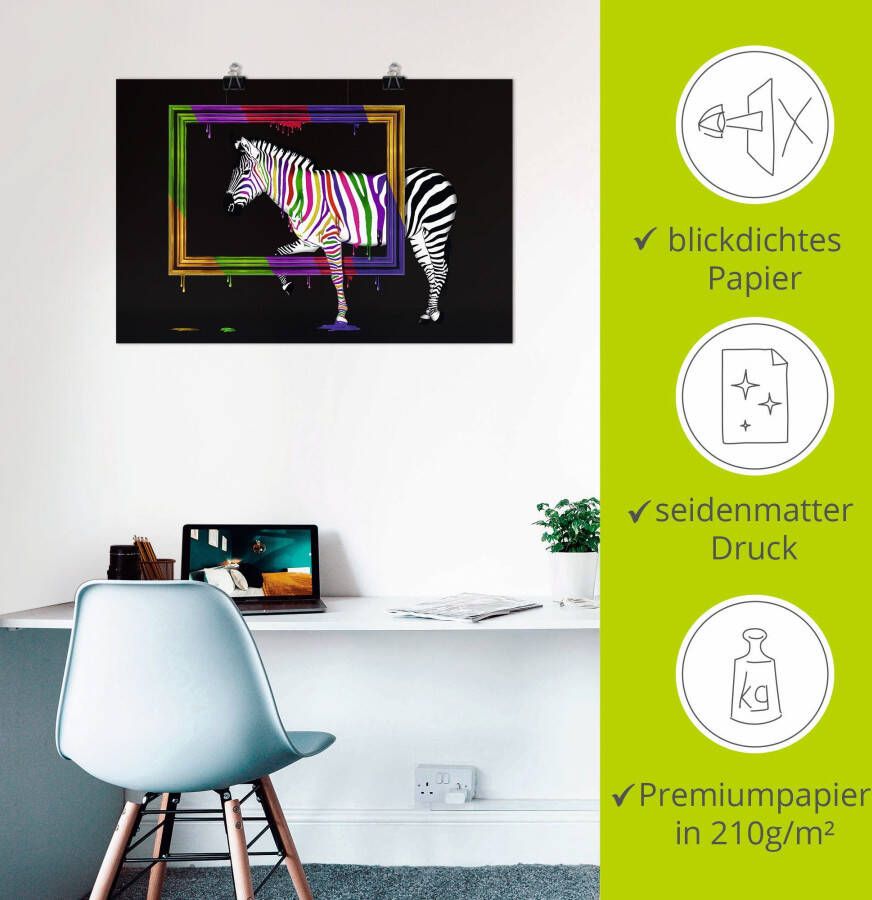 Artland Artprint De regenboog zebra als artprint op linnen poster muursticker in verschillende maten