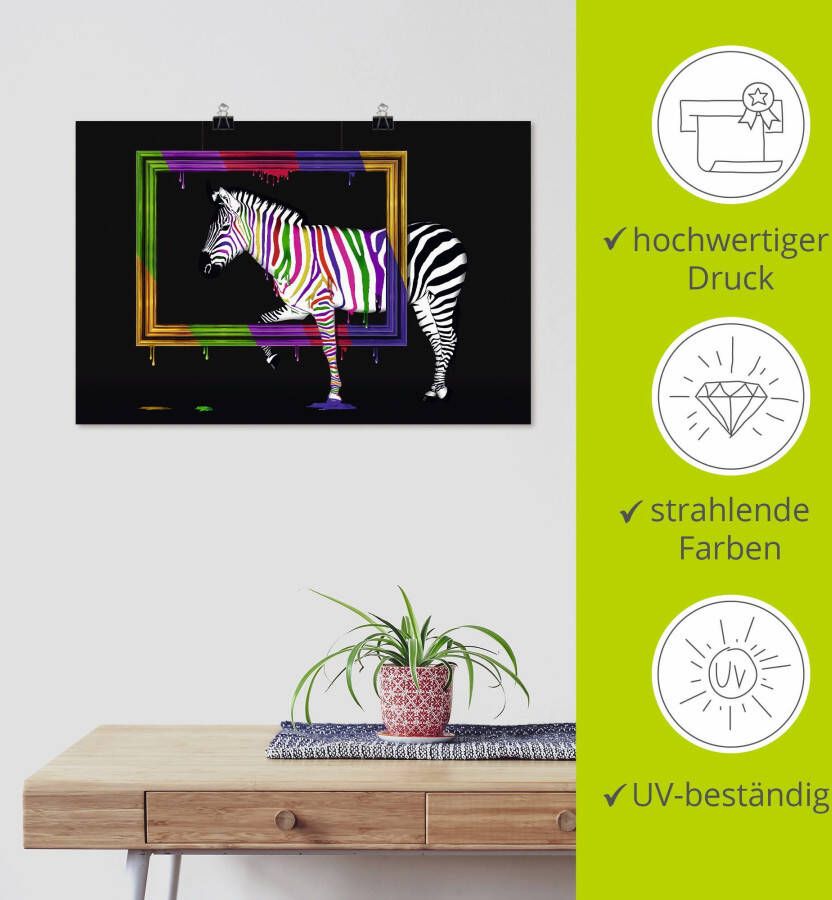 Artland Artprint De regenboog zebra als artprint op linnen poster muursticker in verschillende maten