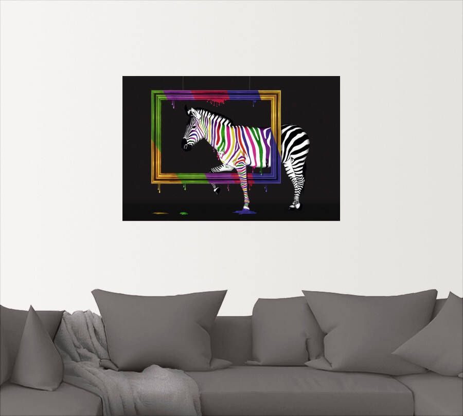 Artland Artprint De regenboog zebra als artprint op linnen poster muursticker in verschillende maten