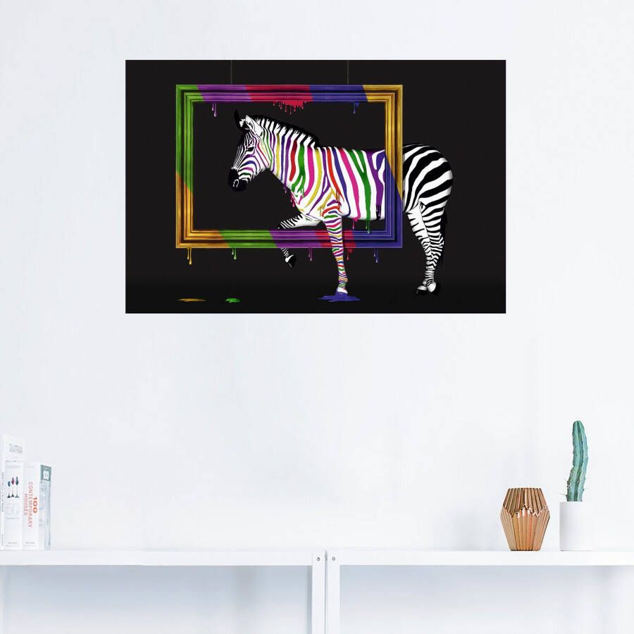 Artland Artprint De regenboog zebra als artprint op linnen poster muursticker in verschillende maten