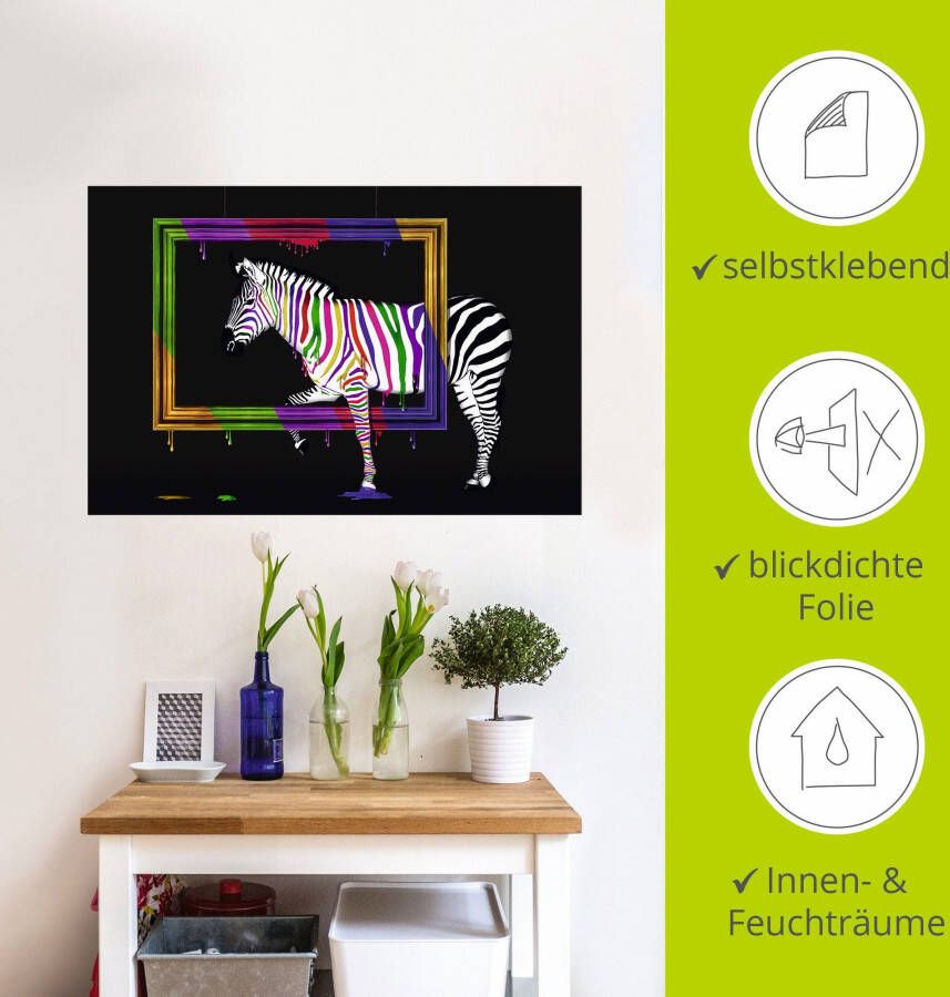 Artland Artprint De regenboog zebra als artprint op linnen poster muursticker in verschillende maten