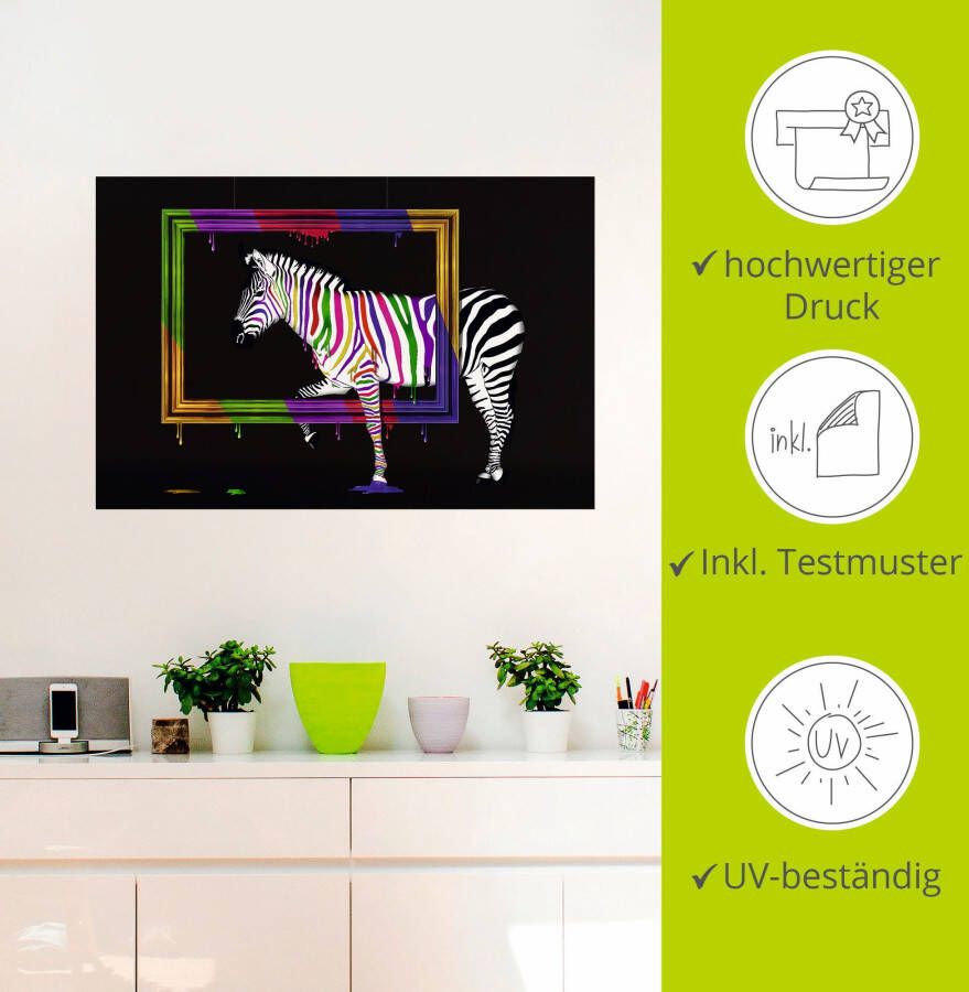 Artland Artprint De regenboog zebra als artprint op linnen poster muursticker in verschillende maten