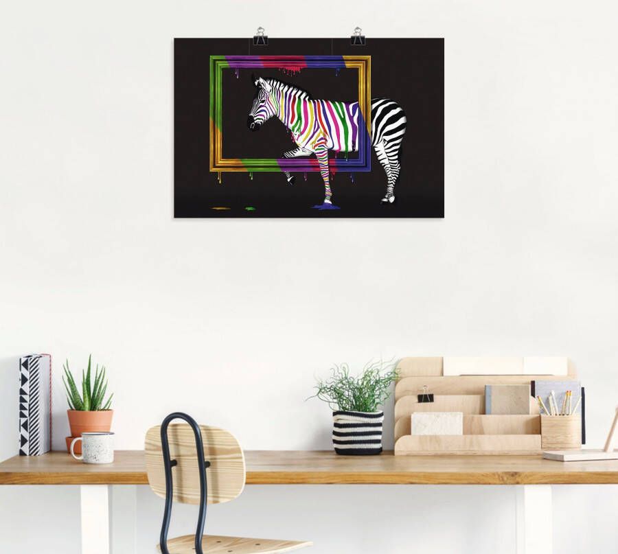 Artland Artprint De regenboog zebra als artprint op linnen poster muursticker in verschillende maten - Foto 2