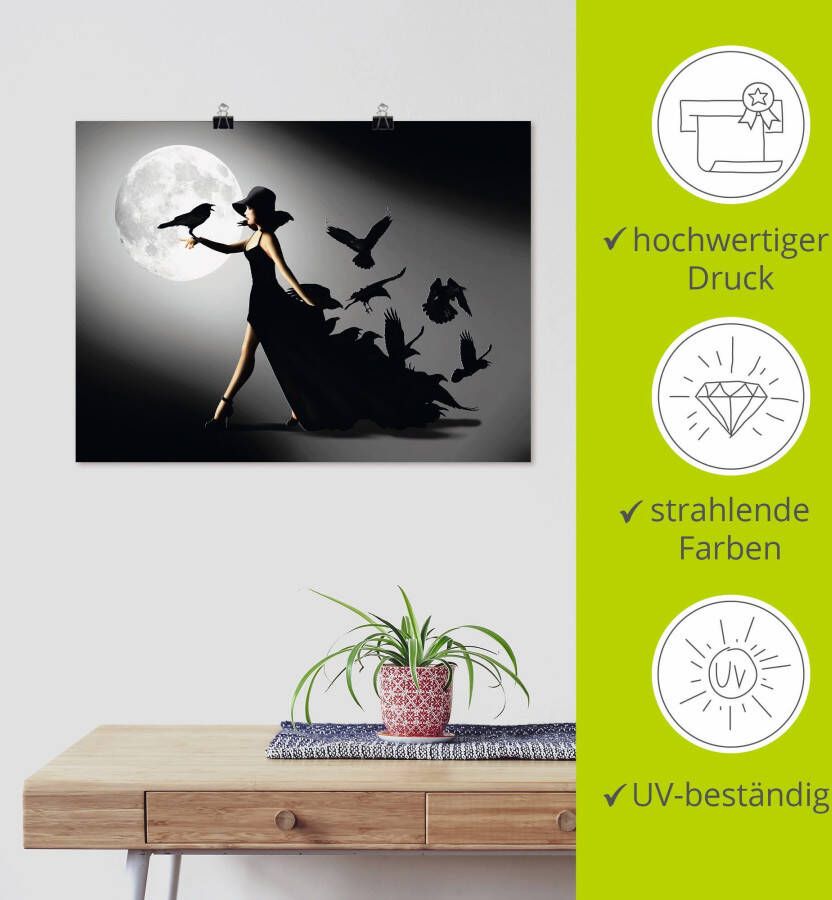 Artland Artprint De vrouw met de raaf als artprint van aluminium artprint voor buiten artprint op linnen poster muursticker