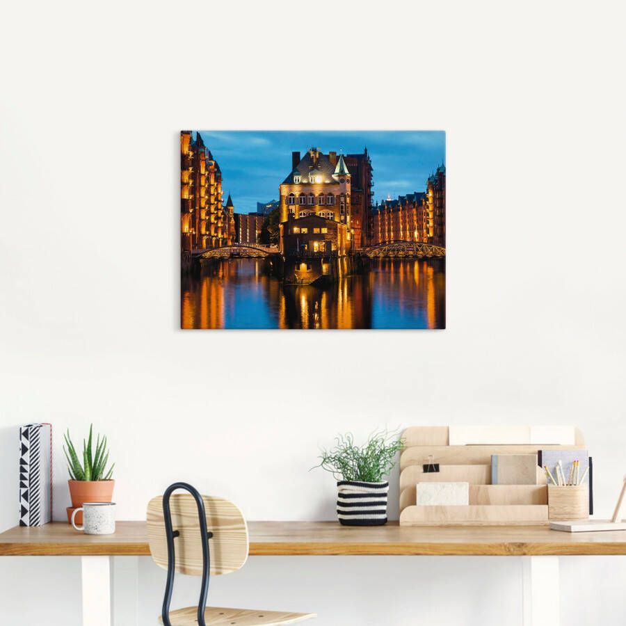 Artland Artprint Deel van de oude Speicherstadt in Hamburg als artprint op linnen poster muursticker in verschillende maten