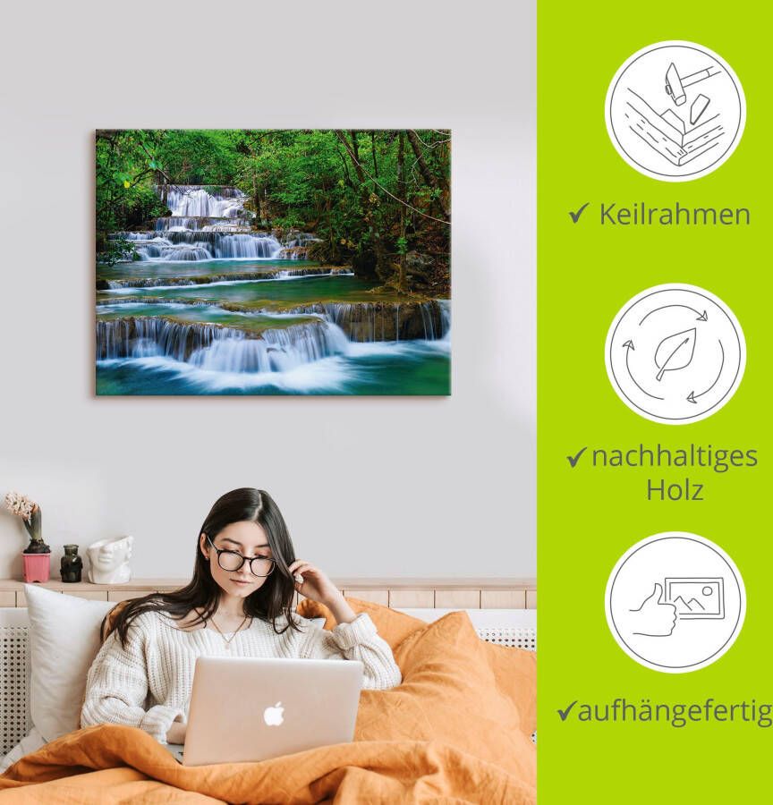 Artland Artprint Diep bos waterval als artprint op linnen poster muursticker in verschillende maten