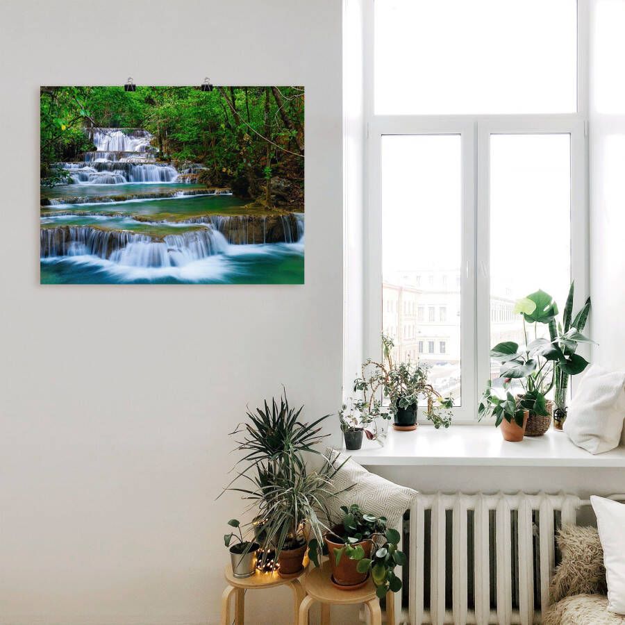 Artland Artprint Diep bos waterval als artprint op linnen poster muursticker in verschillende maten