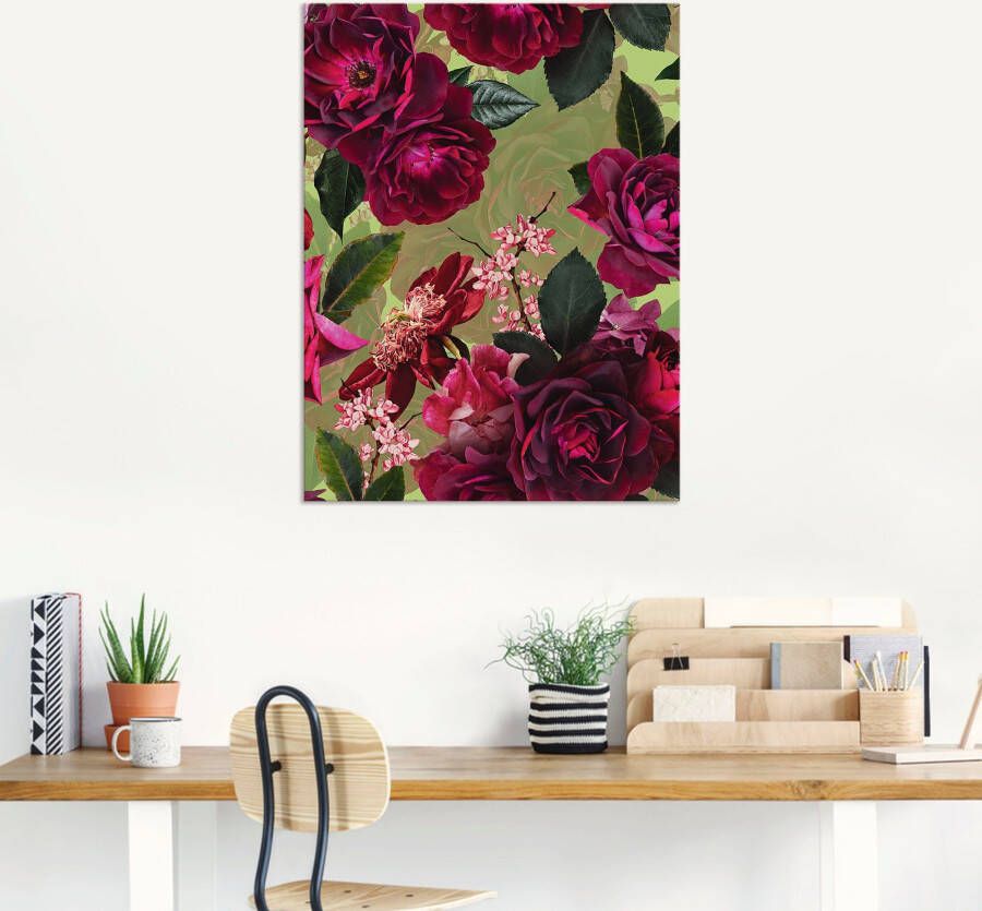 Artland Artprint Donkere rozen op groen als artprint van aluminium artprint voor buiten artprint op linnen poster muursticker