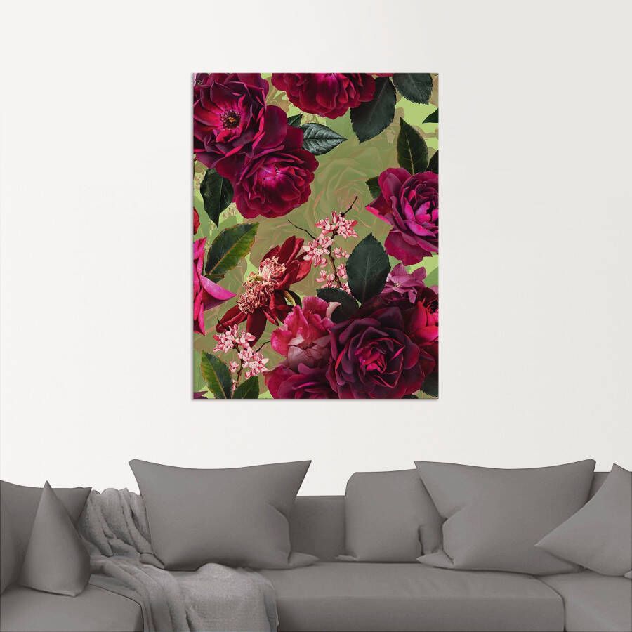 Artland Artprint Donkere rozen op groen als artprint van aluminium artprint voor buiten artprint op linnen poster muursticker