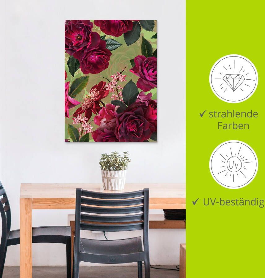 Artland Artprint Donkere rozen op groen als artprint van aluminium artprint voor buiten artprint op linnen poster muursticker