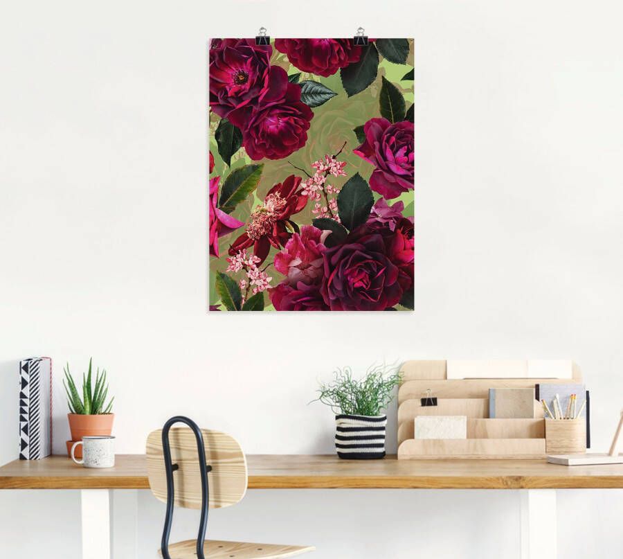 Artland Artprint Donkere rozen op groen als artprint van aluminium artprint voor buiten artprint op linnen poster muursticker