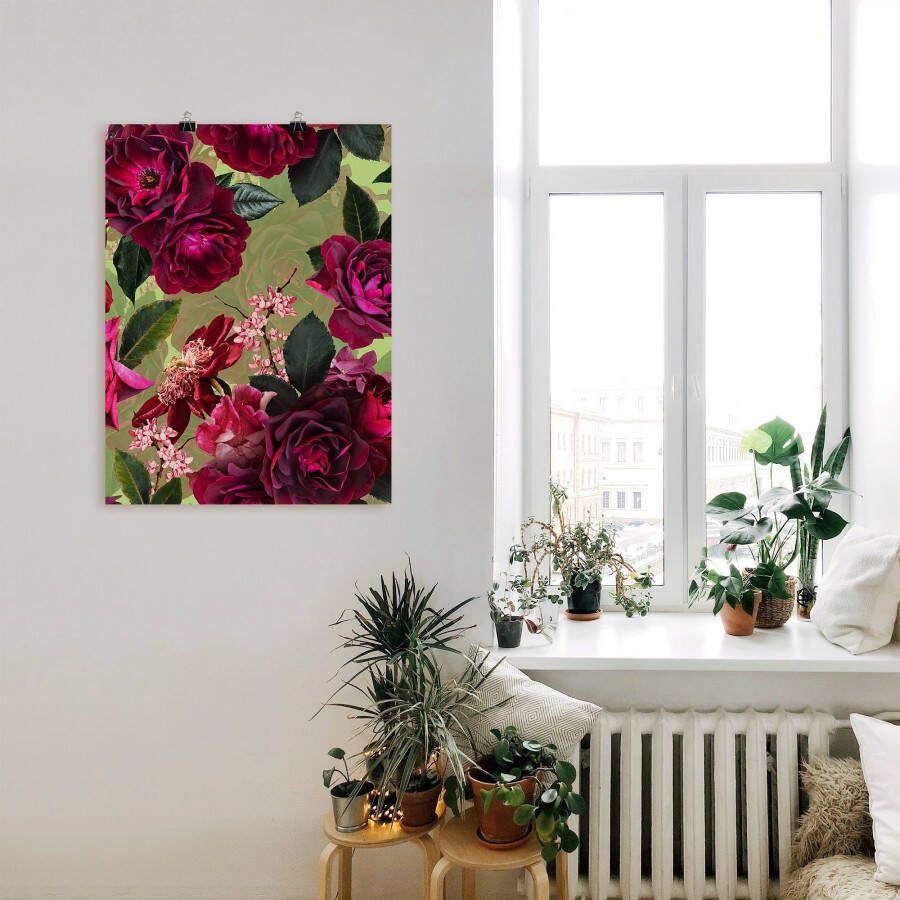 Artland Artprint Donkere rozen op groen als artprint van aluminium artprint voor buiten artprint op linnen poster muursticker