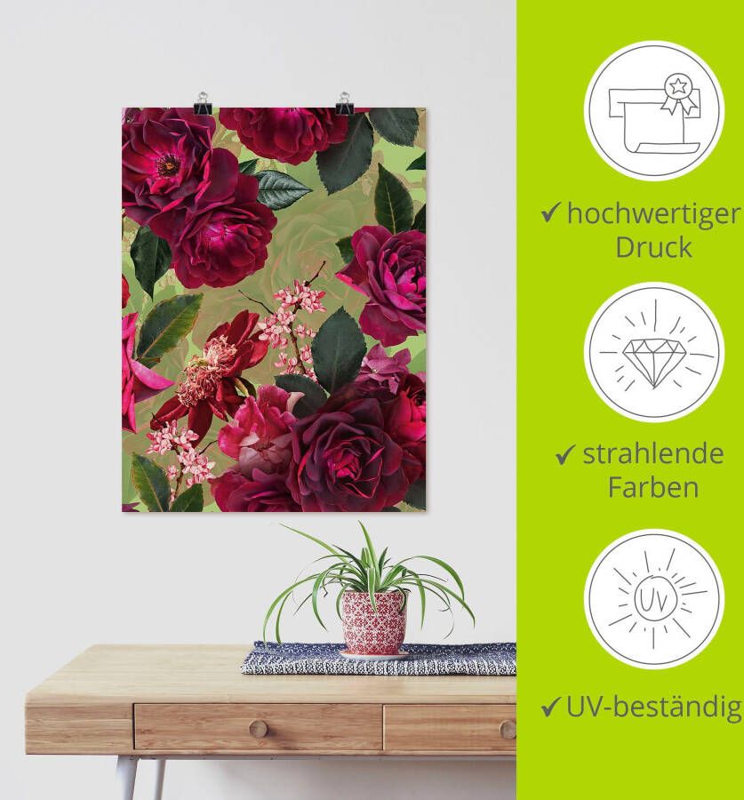 Artland Artprint Donkere rozen op groen als artprint van aluminium artprint voor buiten artprint op linnen poster muursticker