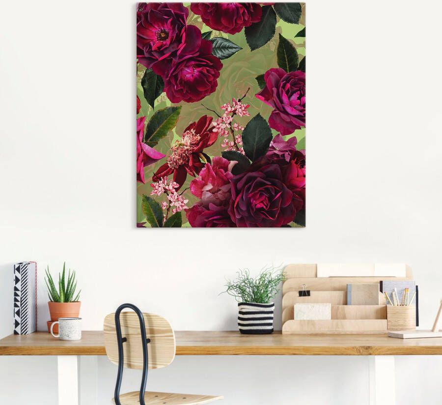 Artland Artprint Donkere rozen op groen als artprint van aluminium artprint voor buiten artprint op linnen poster muursticker