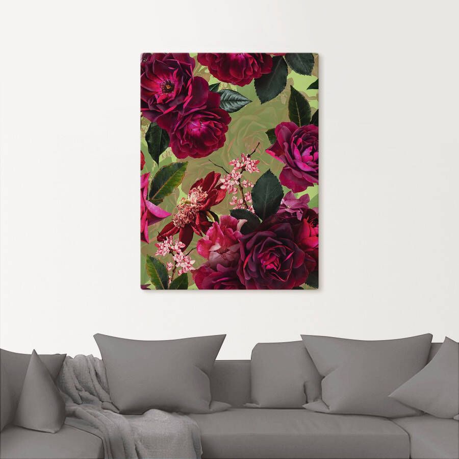 Artland Artprint Donkere rozen op groen als artprint van aluminium artprint voor buiten artprint op linnen poster muursticker