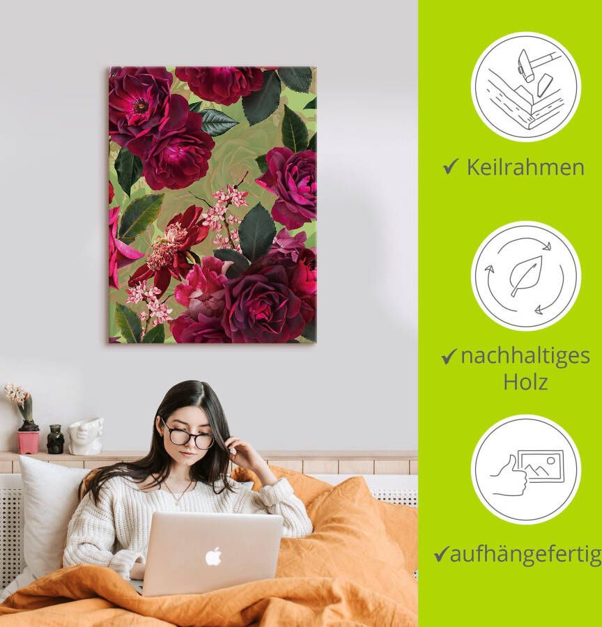 Artland Artprint Donkere rozen op groen als artprint van aluminium artprint voor buiten artprint op linnen poster muursticker